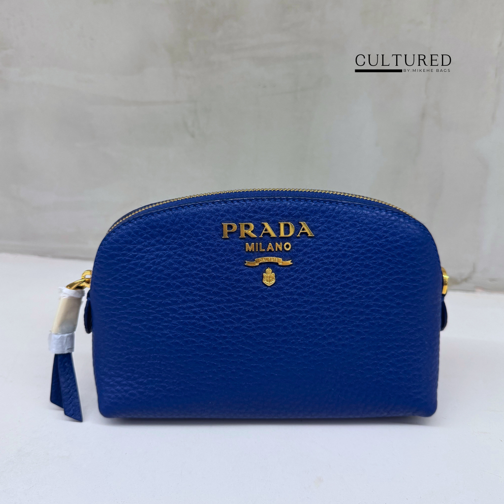 Prada Leather Pouch in Cobalt Blue